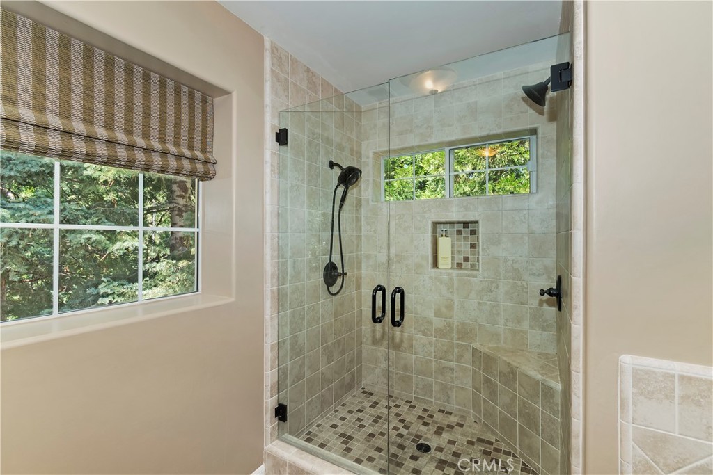 355 Cedar Ridge Drive Lake Arrowhead, CA 92352 - Photo 22 of 65 Primary suite shower with two shower heads!!!