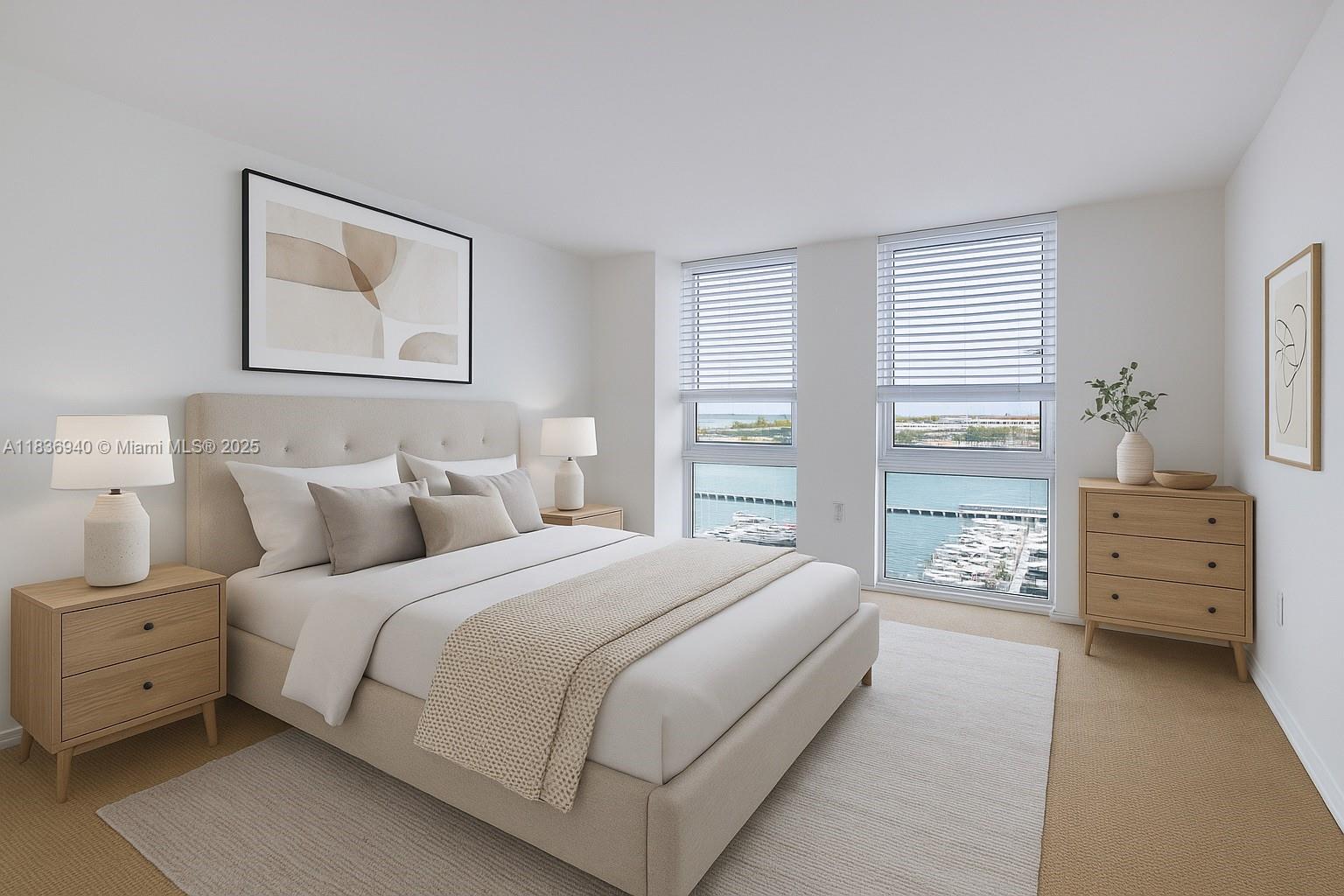 90 Alton Road, Unit 1408 Miami Beach, FL 33139 - Photo 8 of 15 a bedroom with a bed and a large window