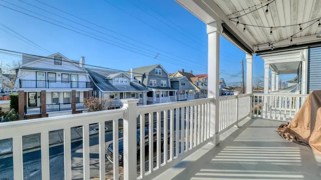 a view of a building from a balcony