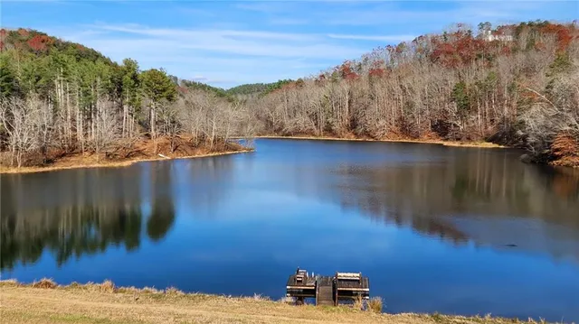 a view of a lake with a mountain