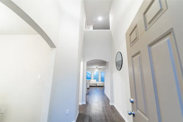 a view of a bathroom from the hallway