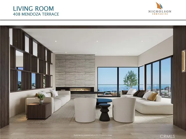 a living room with furniture and large windows