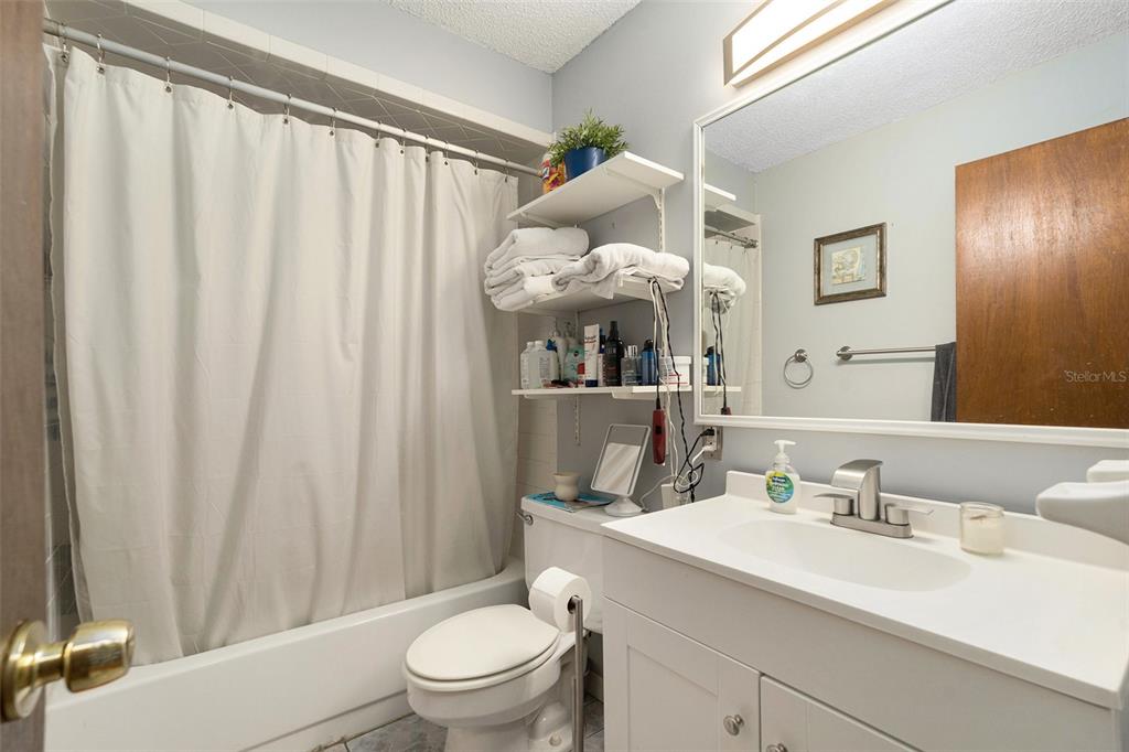5960 Boyette Road Wesley Chapel, FL 33543 - Photo 17 of 32 a bathroom with a sink a toilet and shower curtain