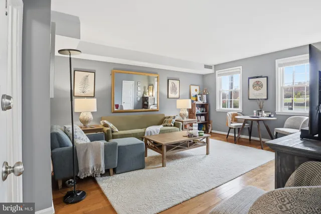 a living room with furniture rug and window