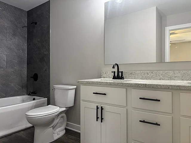 a bathroom with a sink a toilet and a bathtub