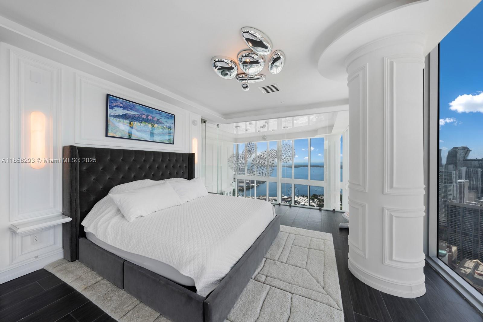 888 Biscayne Boulevard, Unit 5701 Miami, FL 33132 - Photo 14 of 35 a large white bed in a bedroom next to a window