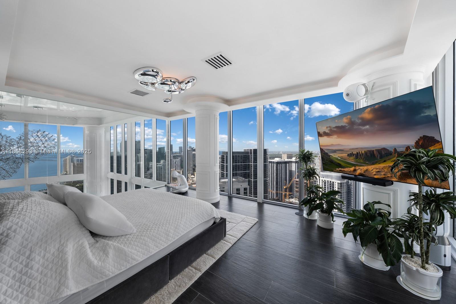 888 Biscayne Boulevard, Unit 5701 Miami, FL 33132 - Photo 15 of 35 a bedroom with furniture and a large window