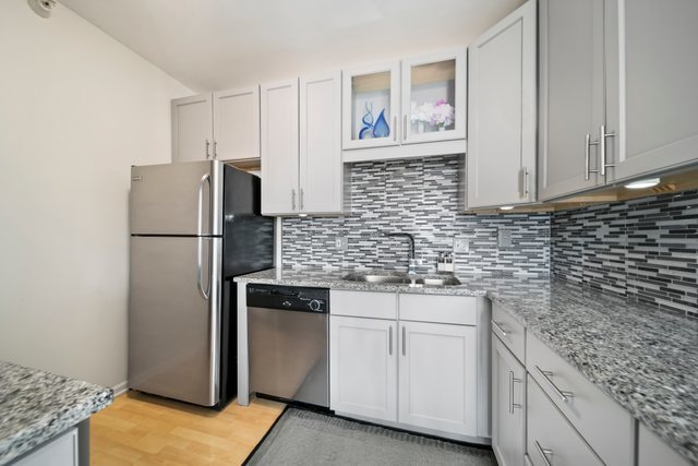 600 North Dearborn Street, Unit 1102 Chicago, IL 60654 - Photo 12 of 26 a kitchen with stainless steel appliances granite countertop a refrigerator sink and cabinets