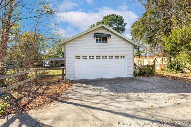 a view of a garden with a bench
