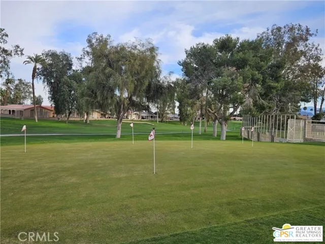 a view of a park and trees