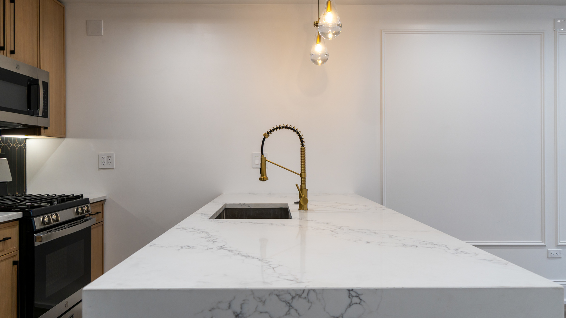 4745 North Beacon Street, Unit GS Chicago, IL 60640 - Photo 16 of 43 a close view of a sink a counter space and stainless steel appliances