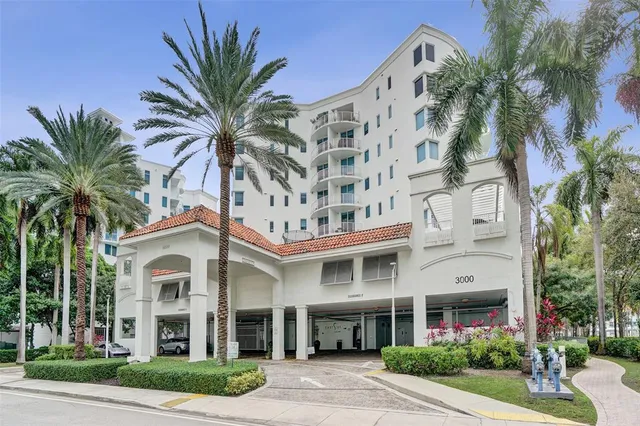 front view of a building with a street