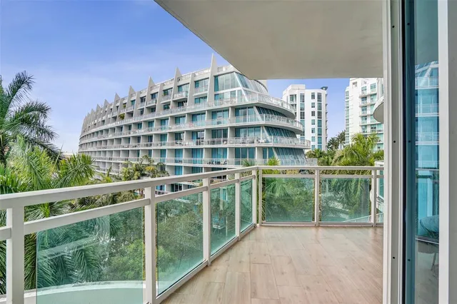 a view of a large building from a window
