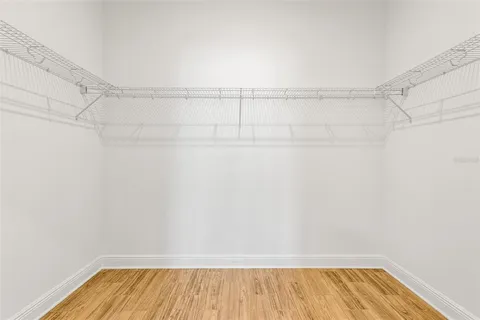 a view of a room with racks on the wall