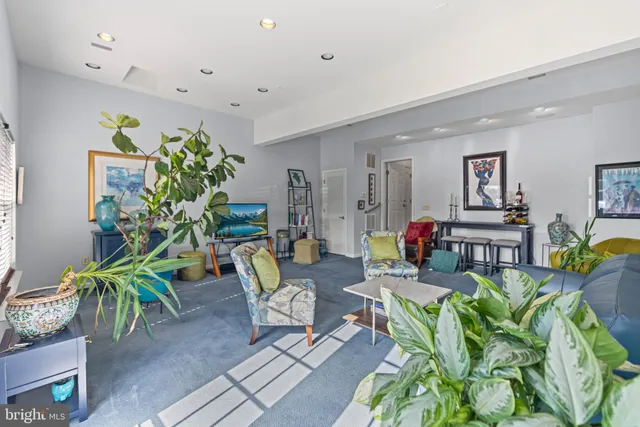 a living room filled with furniture and a potted plant