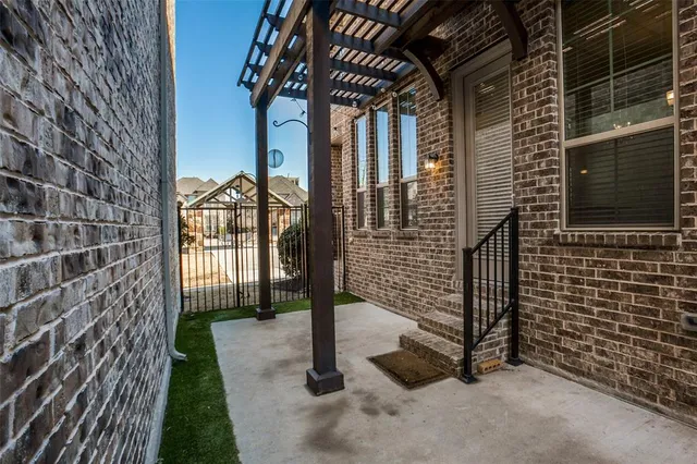 a view of a porch with a door