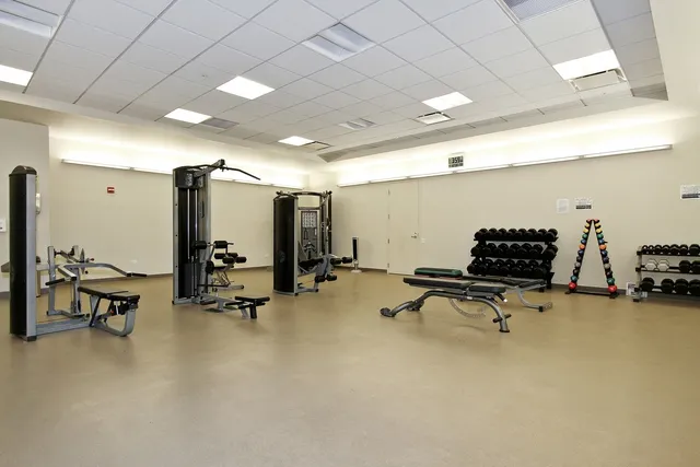 a view of a room with gym equipment