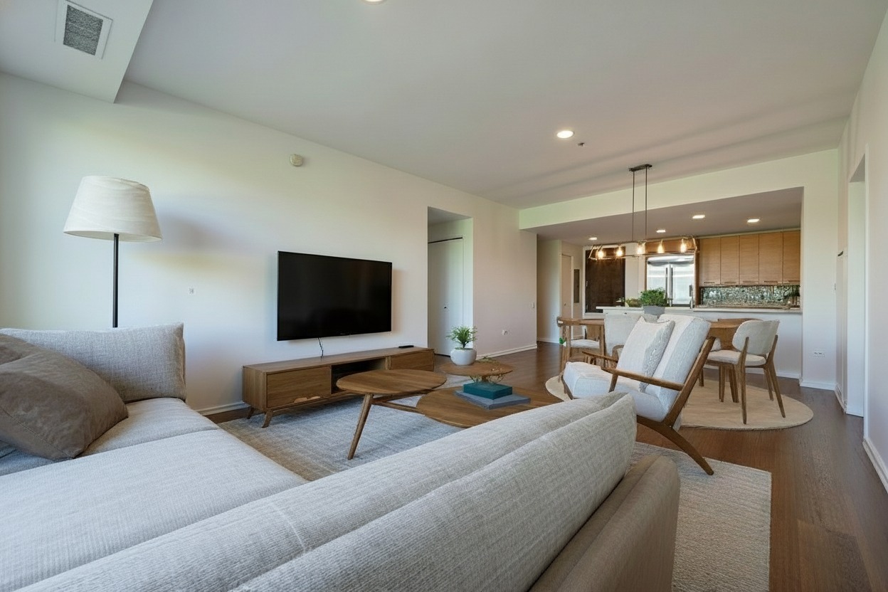 240 East Illinois Street, Unit 2204 Chicago, IL 60611 - Photo 5 of 50 a living room with furniture and a flat screen tv