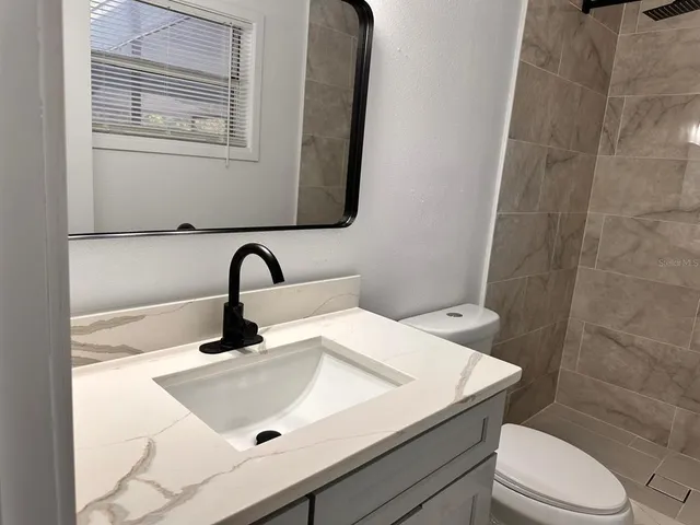 a bathroom with a sink toilet and vanity
