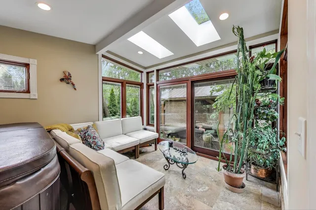a view of workspace with wooden floor