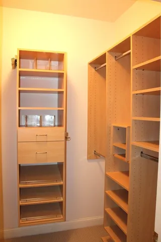 a view of walk in closet with empty racks