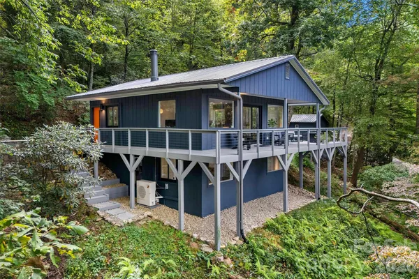 aerial view of a house with a balcony