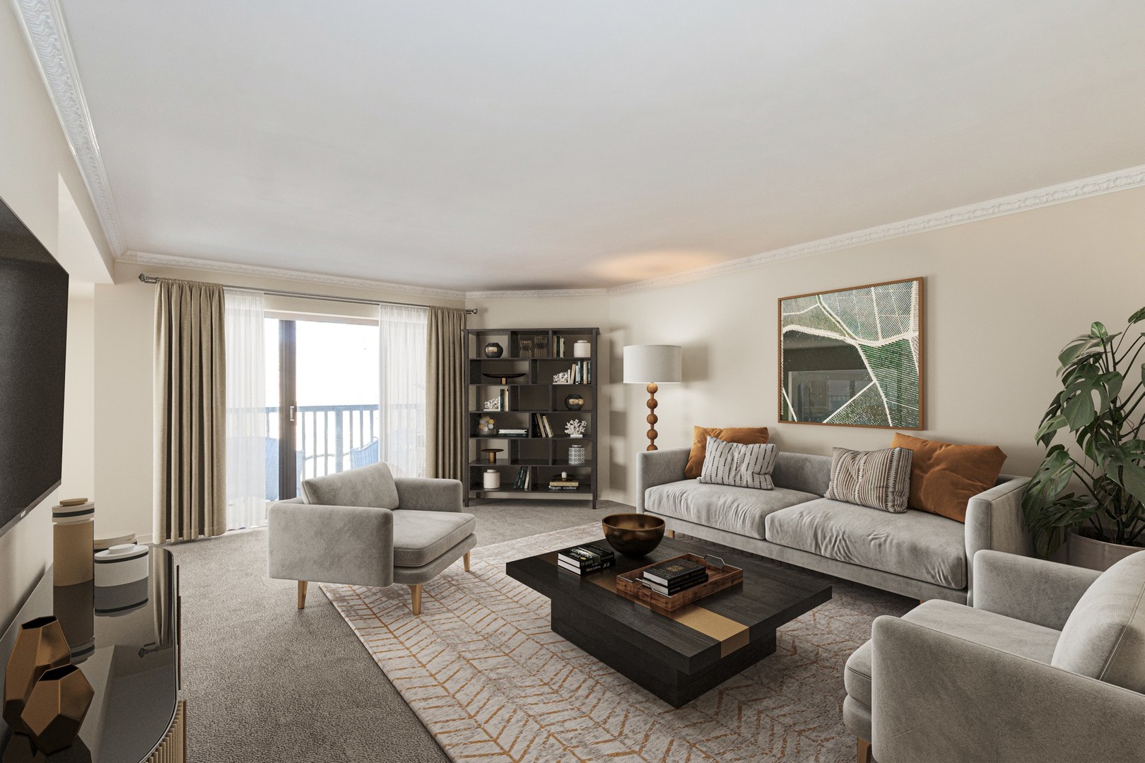 70 Cedar Ridge, Unit C Lake Barrington, IL 60010 - Photo 2 of 18 a living room with furniture a rug a window and a flat screen tv