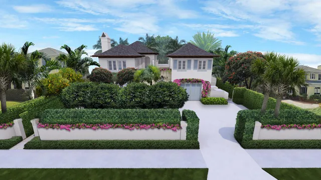 a view of a garden with an outdoor space