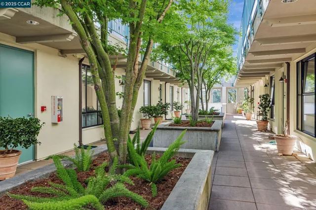 a view of a fountain in the patio of a house