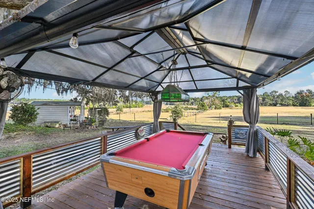 a view of a bench in a backyard