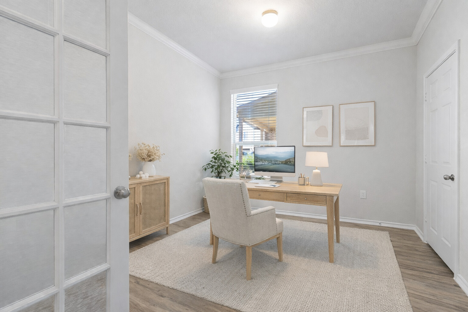 332 Spotted Rail Ridge Leander, TX 78641 - Photo 3 of 38 Virtually staged. Office with crown molding and light wood-style flooring