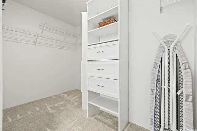 a view of walk in closet with empty racks