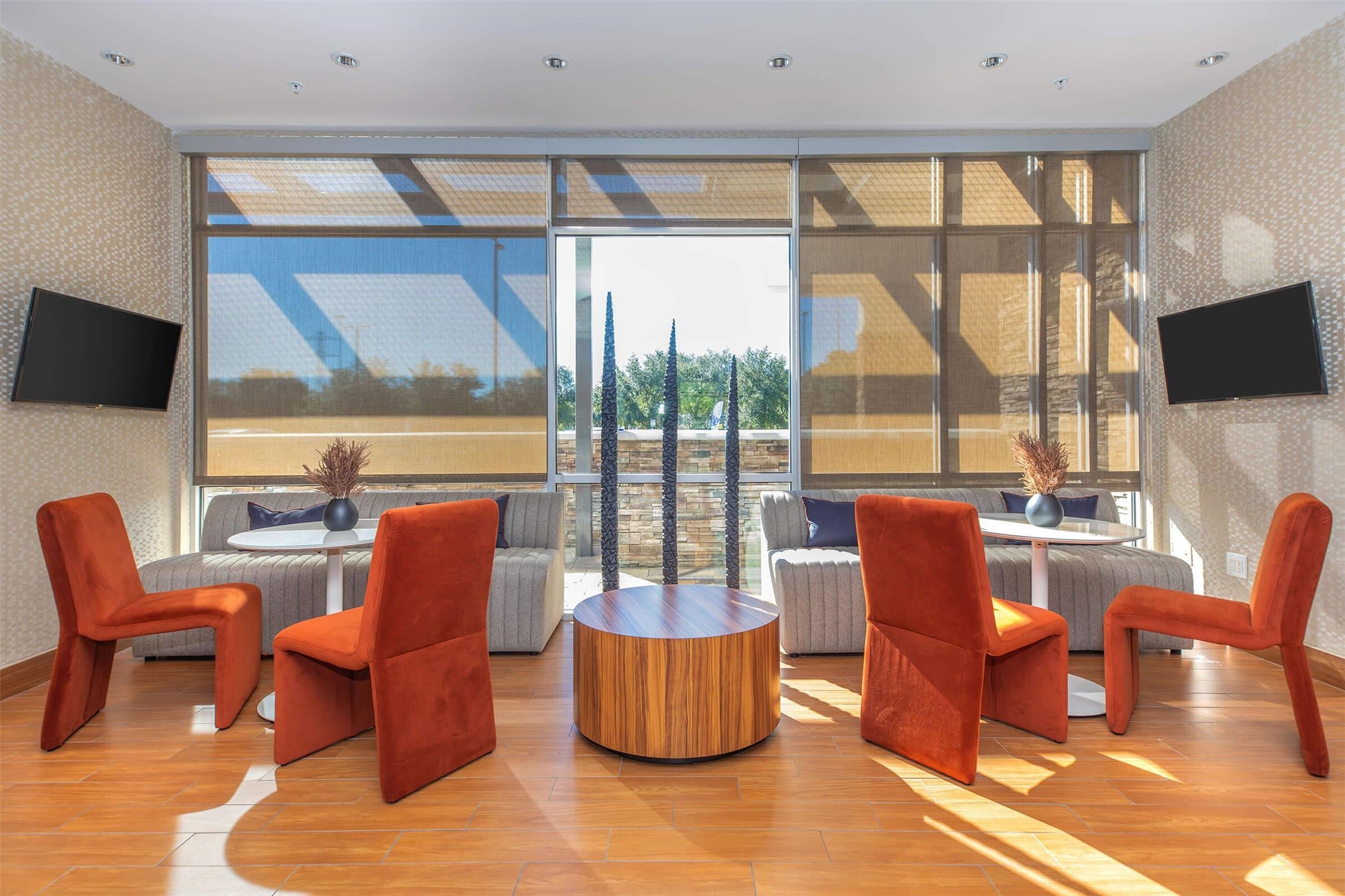 1350 Broadfield Boulevard, Unit 228 Houston, TX 77084 - Photo 20 of 29 a living room with fireplace furniture and a large window