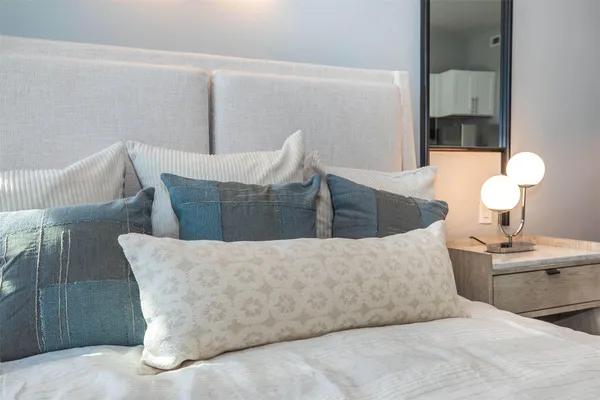 a living room with couches and a potted plant