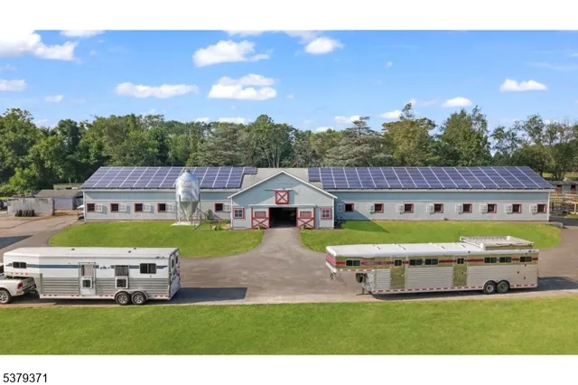a aerial view of a house with a big yard and large trees