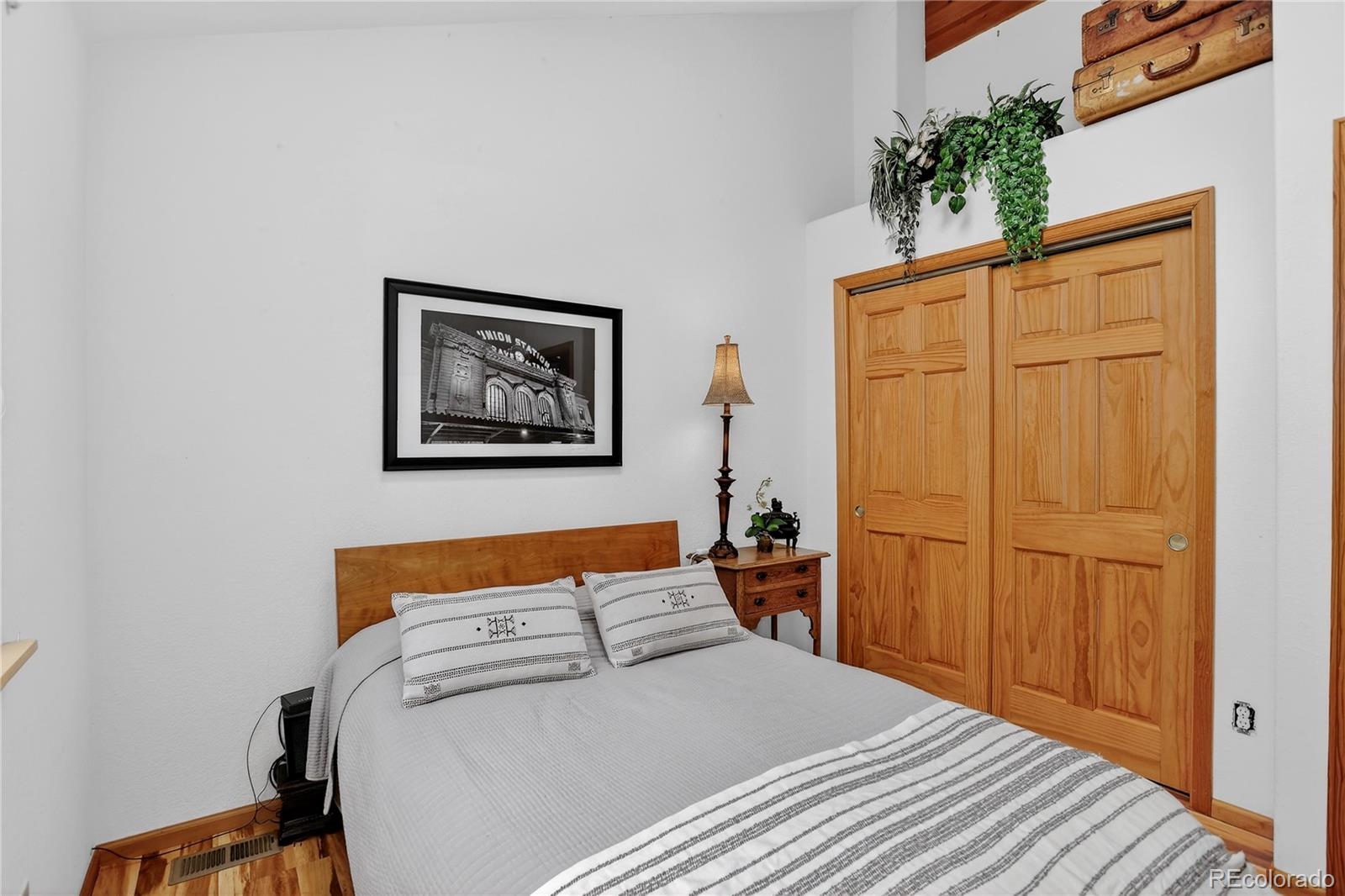 261 Mt Bailey Drive Bailey, CO 80421 - Photo 12 of 28 a bedroom with a bed and a potted plant