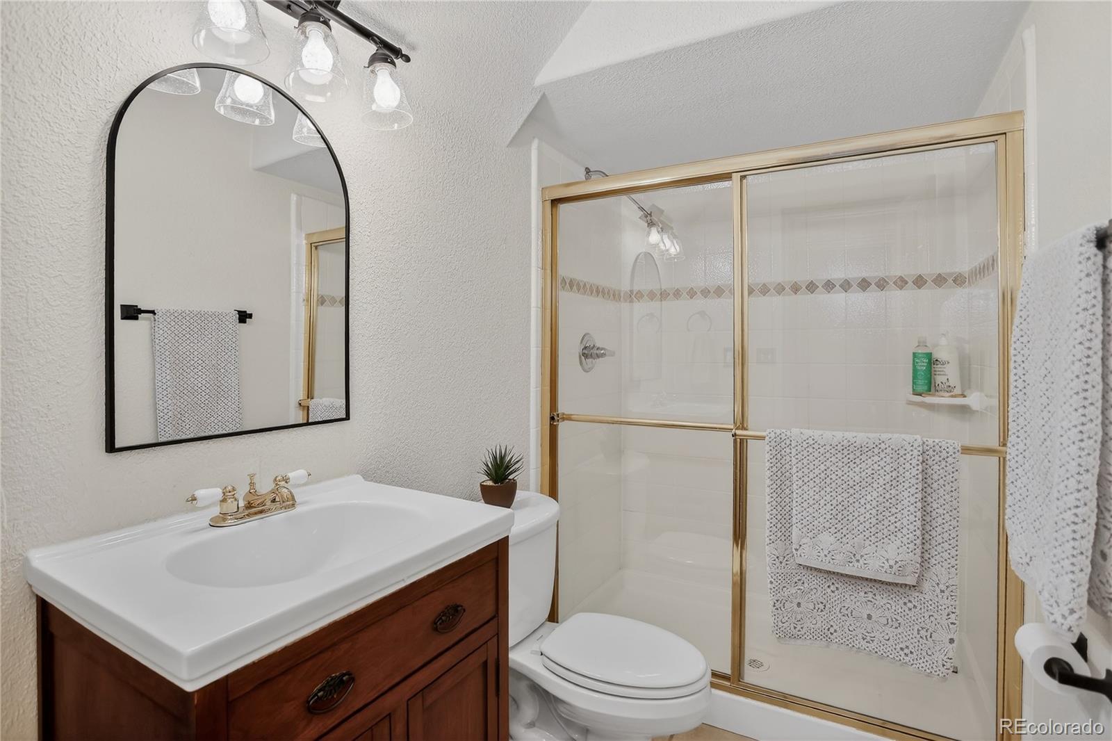 261 Mt Bailey Drive Bailey, CO 80421 - Photo 20 of 28 a bathroom with a sink a toilet and shower