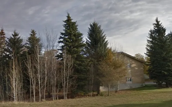 a backyard of a house with lots of green space and garden