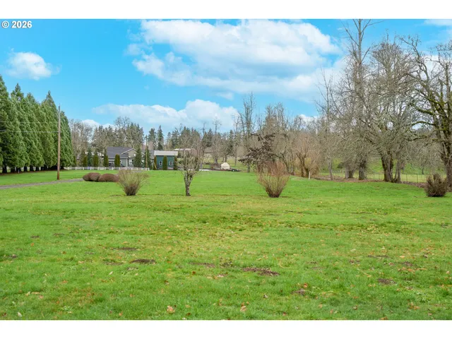 a view of a garden with an buildings