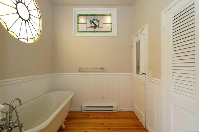 a bathroom with a bathtub