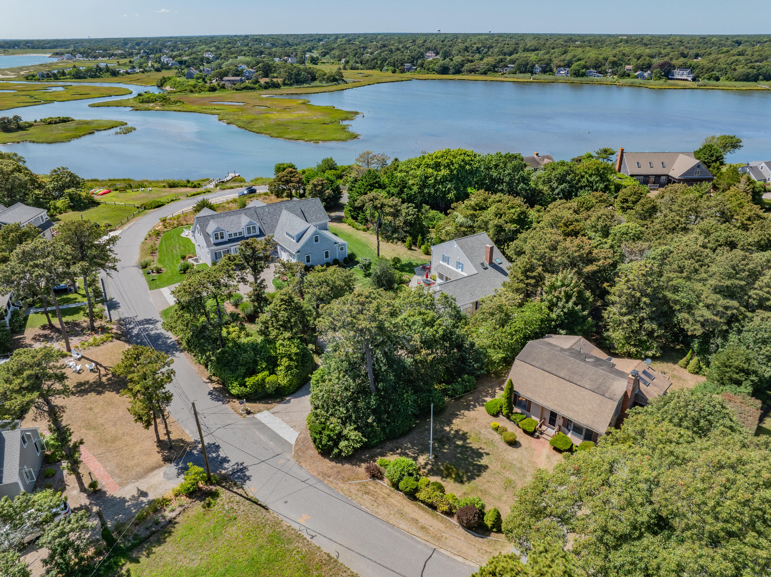 114 Bucks Creek Road Chatham, MA 02633 - Photo 36 of 43 an aerial view of a houses with a lake view