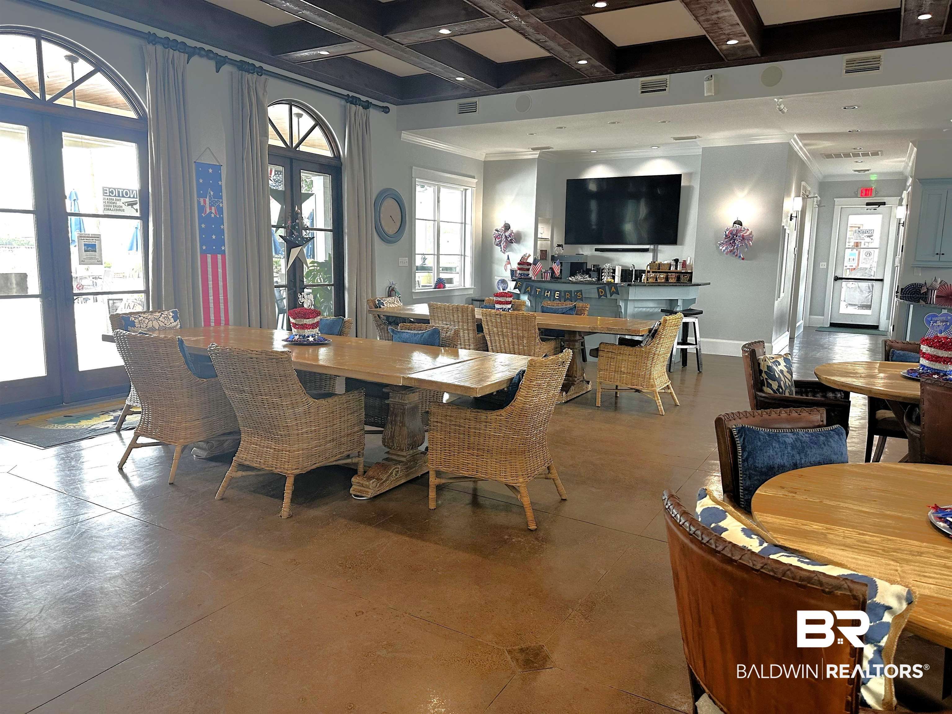 28238 Migratory Way Elberta, AL 36530 - Photo 56 of 58 Dining area featuring coffered ceiling, beam ceiling, and ornamental molding