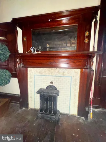 a living room with a fireplace