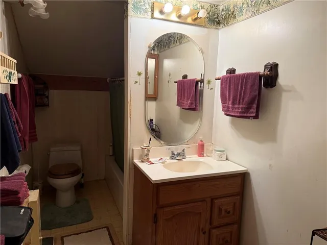 a bathroom with a toilet a sink and a mirror