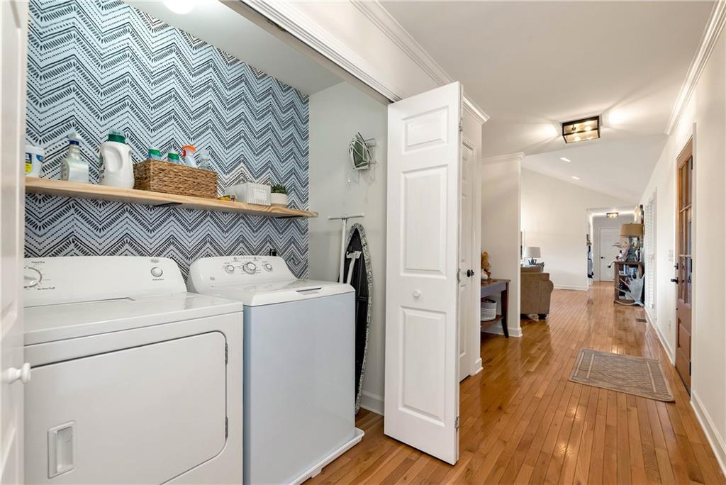 962 Woodbrier Sautee Nacoochee, GA 30571 - Photo 30 of 52 a view of a hallway with a washer and dryer