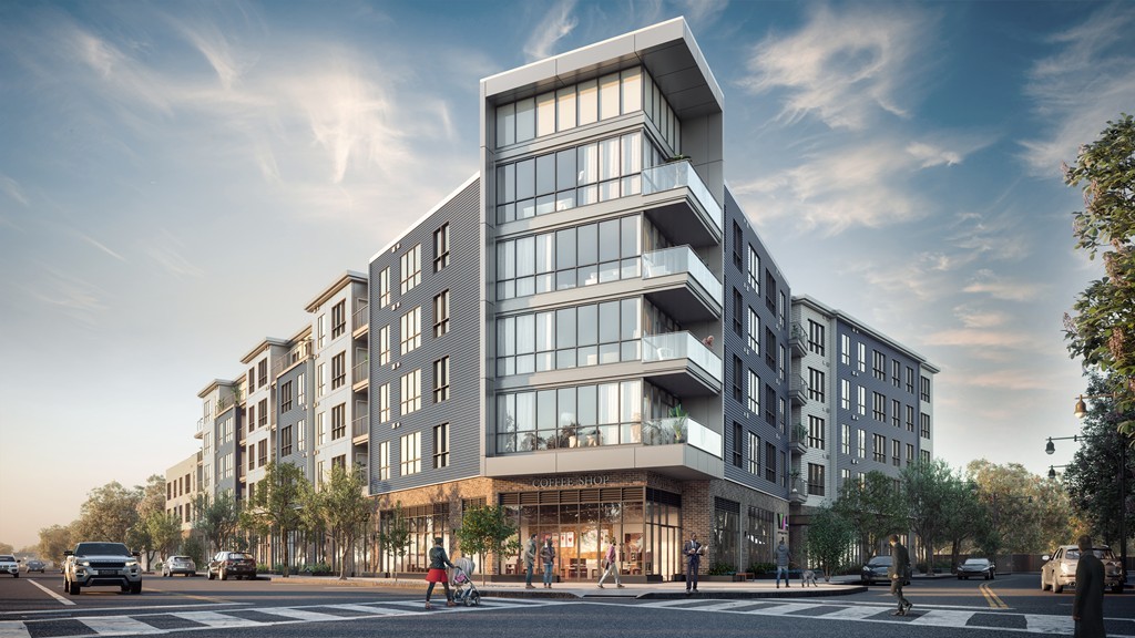a view of a building and a street