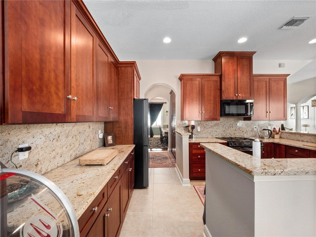 1208 Radiant Street Reunion, FL 34747 - Photo 13 of 47 a kitchen with stainless steel appliances granite countertop wooden cabinets a sink and dishwasher