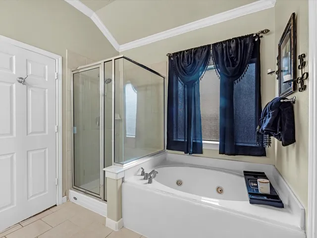 a bathroom with a bathtub and a shower