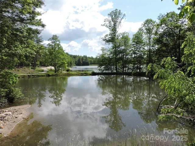 a view of a lake with houses in the back