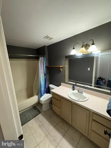 a bathroom with a double vanity sink toilet mirror and shower